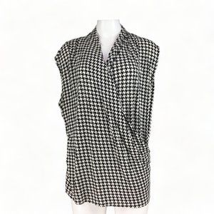 Lauren Ralph Lauren Top Sleeveless V Neck Crossover Black White Houndstooth 3X